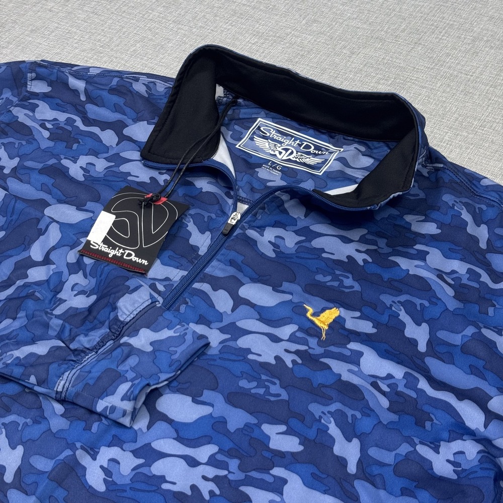 Straight Down Camo 1/4 Zip Golf Performance Pullover Mens Large Blue Long Sleeve